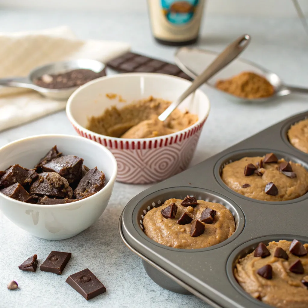 Healthy Peanut Butter Greek Yogurt Double Chocolate Chunk Muffins with Gooey Tops