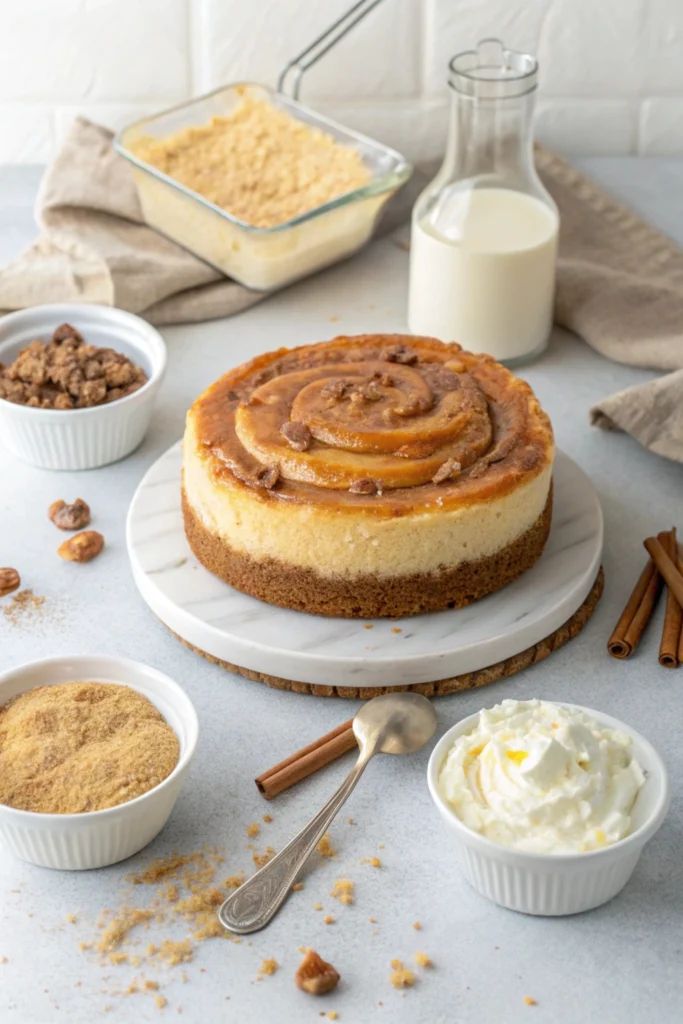 cheesecake, cinnamon roll, honeybun, dessert, sweet treat, cream cheese, easy recipe