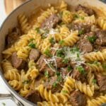 Beef and Rotini in Garlic Parmesan Sauce