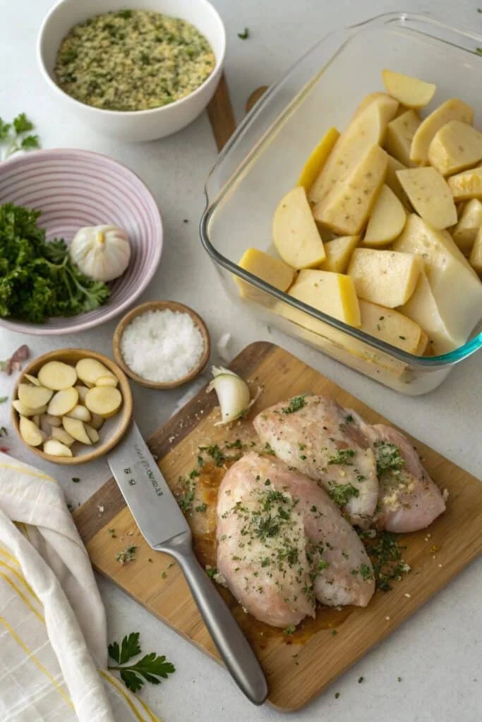 Garlic Parmesan Chicken and Potatoes Skillet