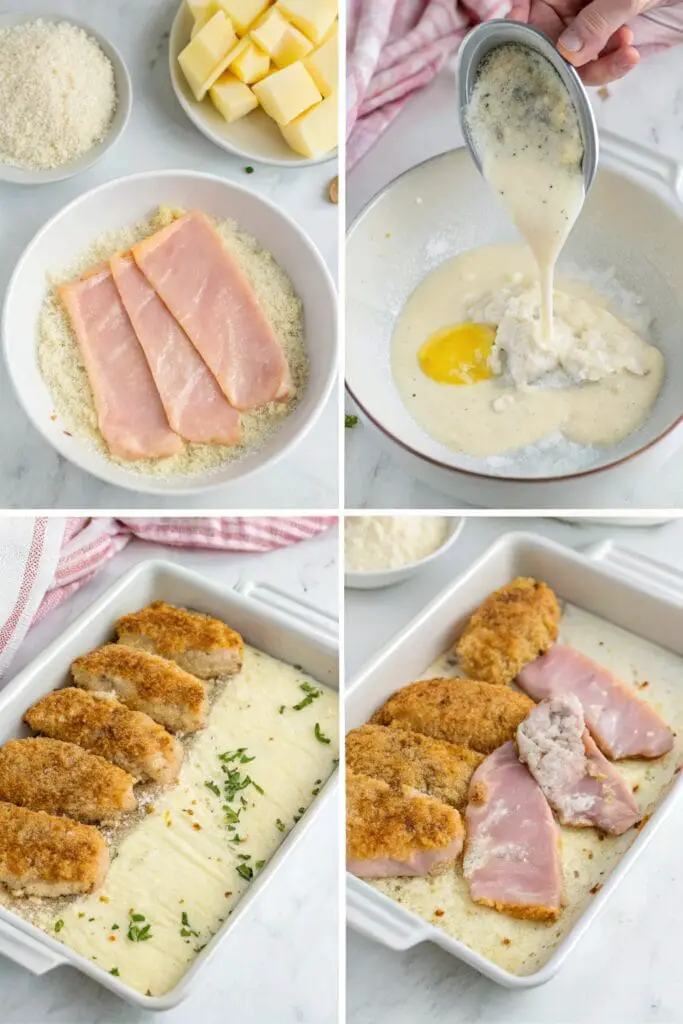 This Creamy Chicken Cordon Bleu recipe features crispy breaded chicken stuffed with ham and Swiss cheese, smothered in a rich, creamy sauce. Perfect for dinners or special occasions! Save this mouthwatering recipe and make it tonight!