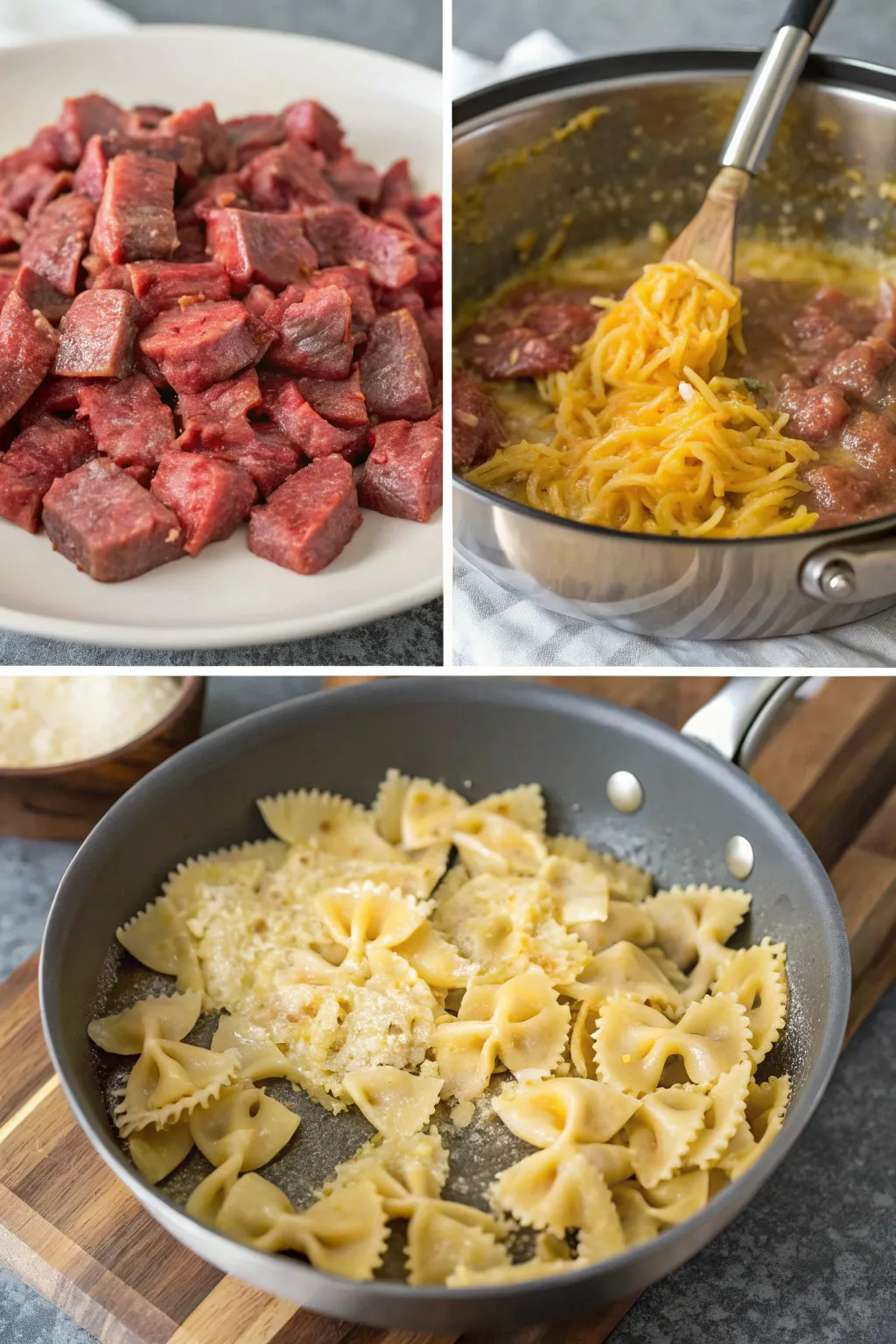 Cheesy Beef and Bowtie Pasta in Garlic Butter