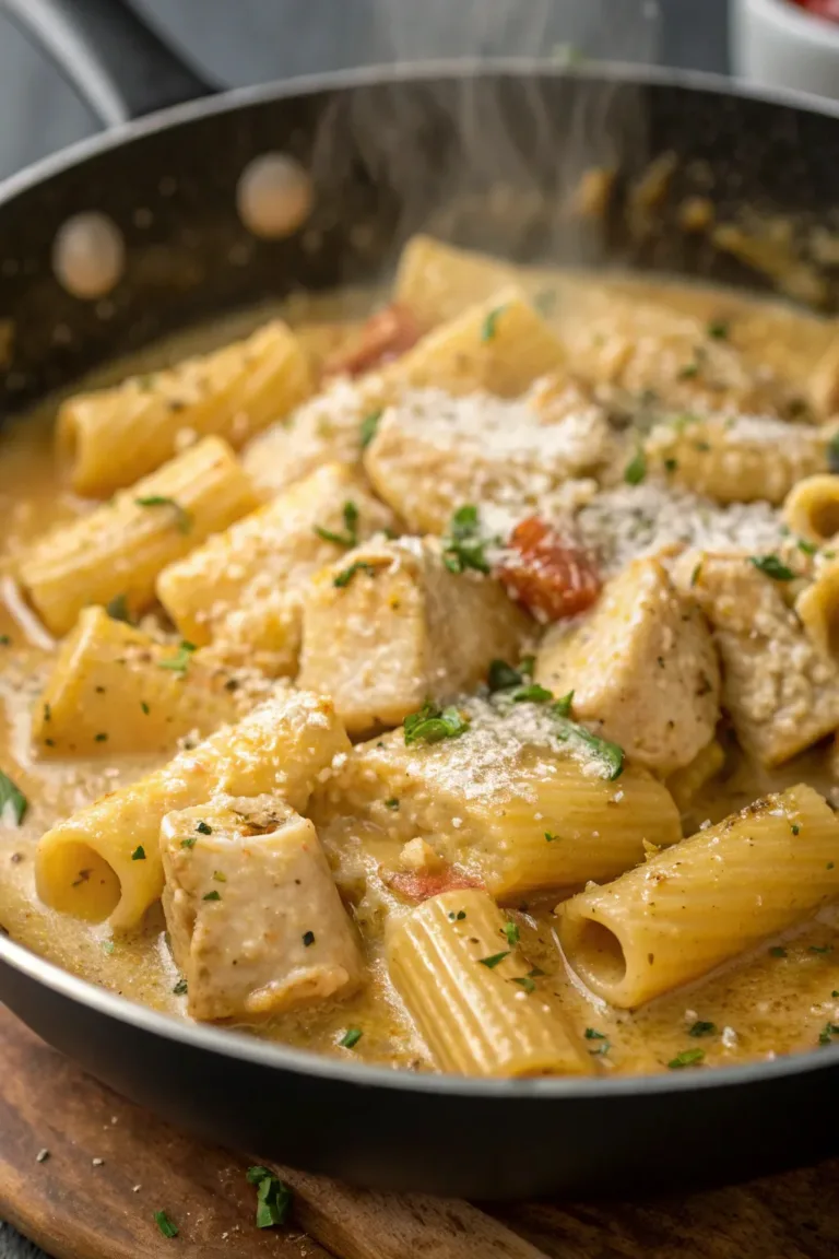 Creamy Garlic Butter Chicken and Rigatoni in Parmesan Sauce