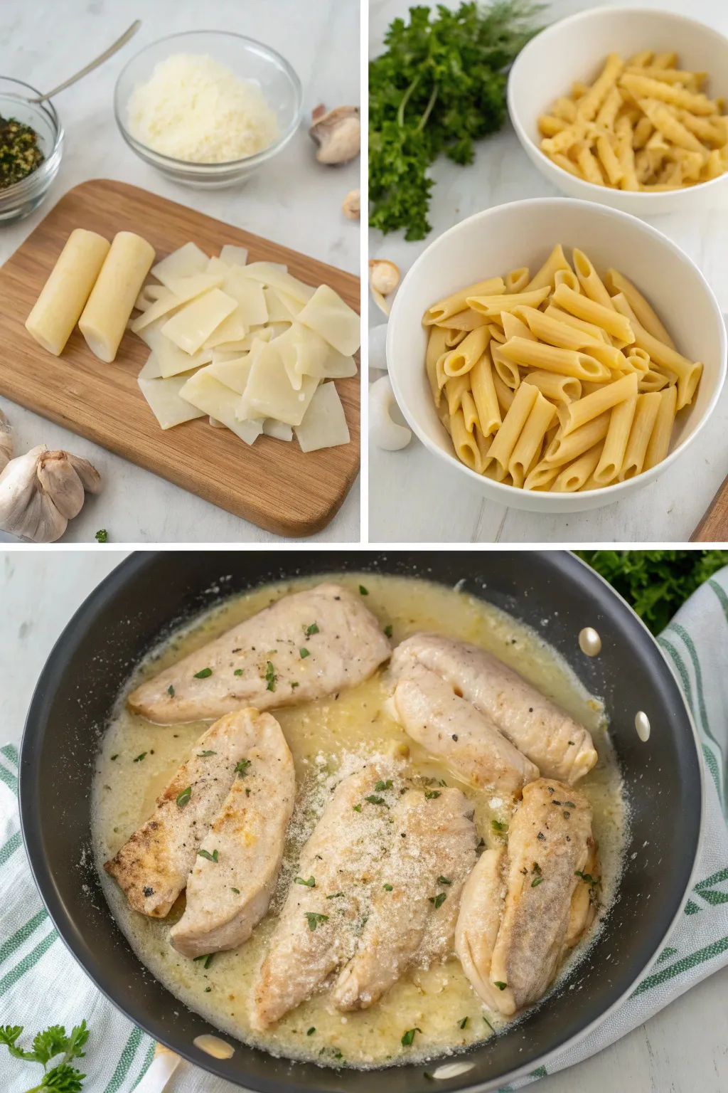 Creamy Garlic Butter Chicken and Rigatoni in Parmesan Sauce