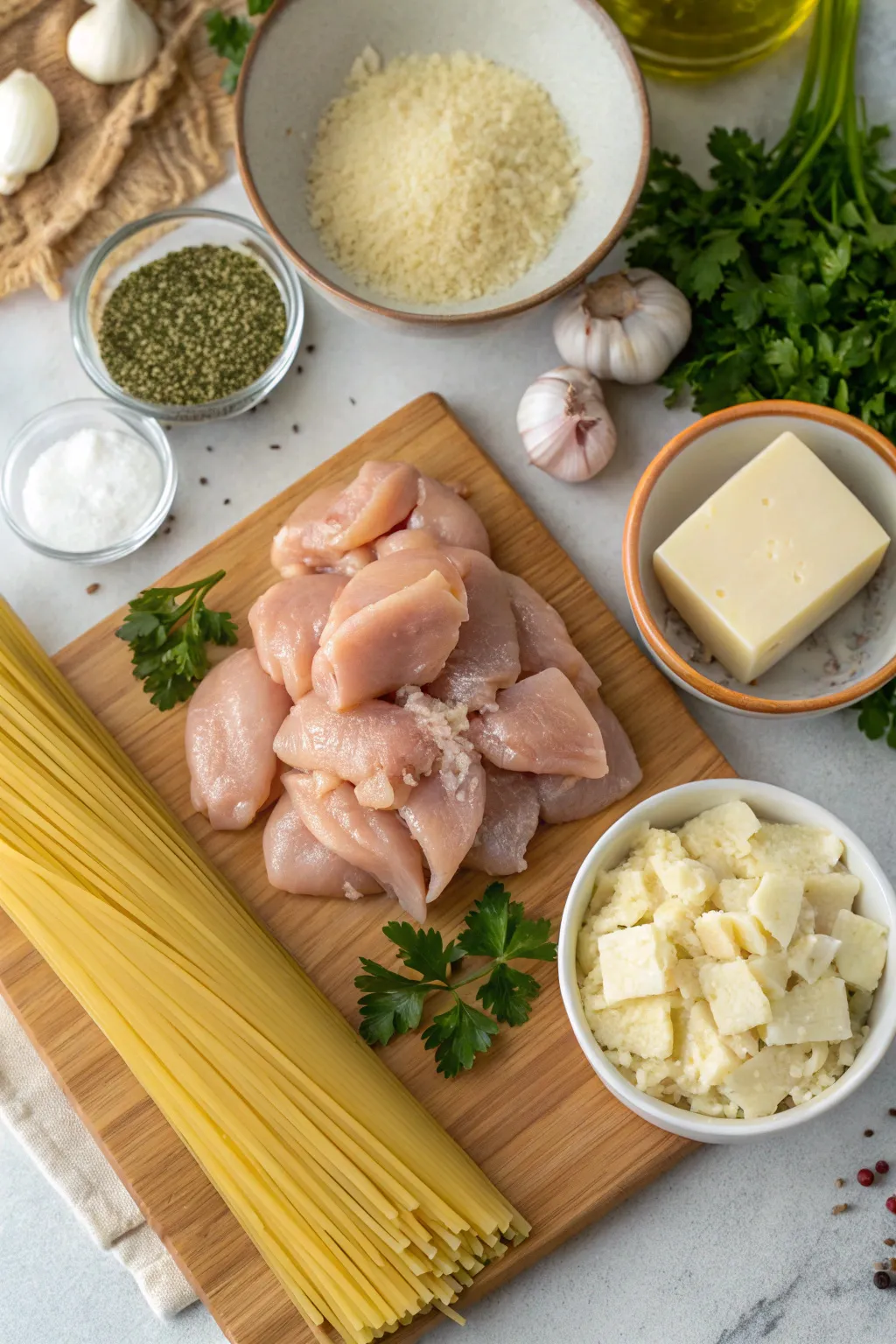 Garlic Butter Chicken Bites with Creamy Parmesan Pasta