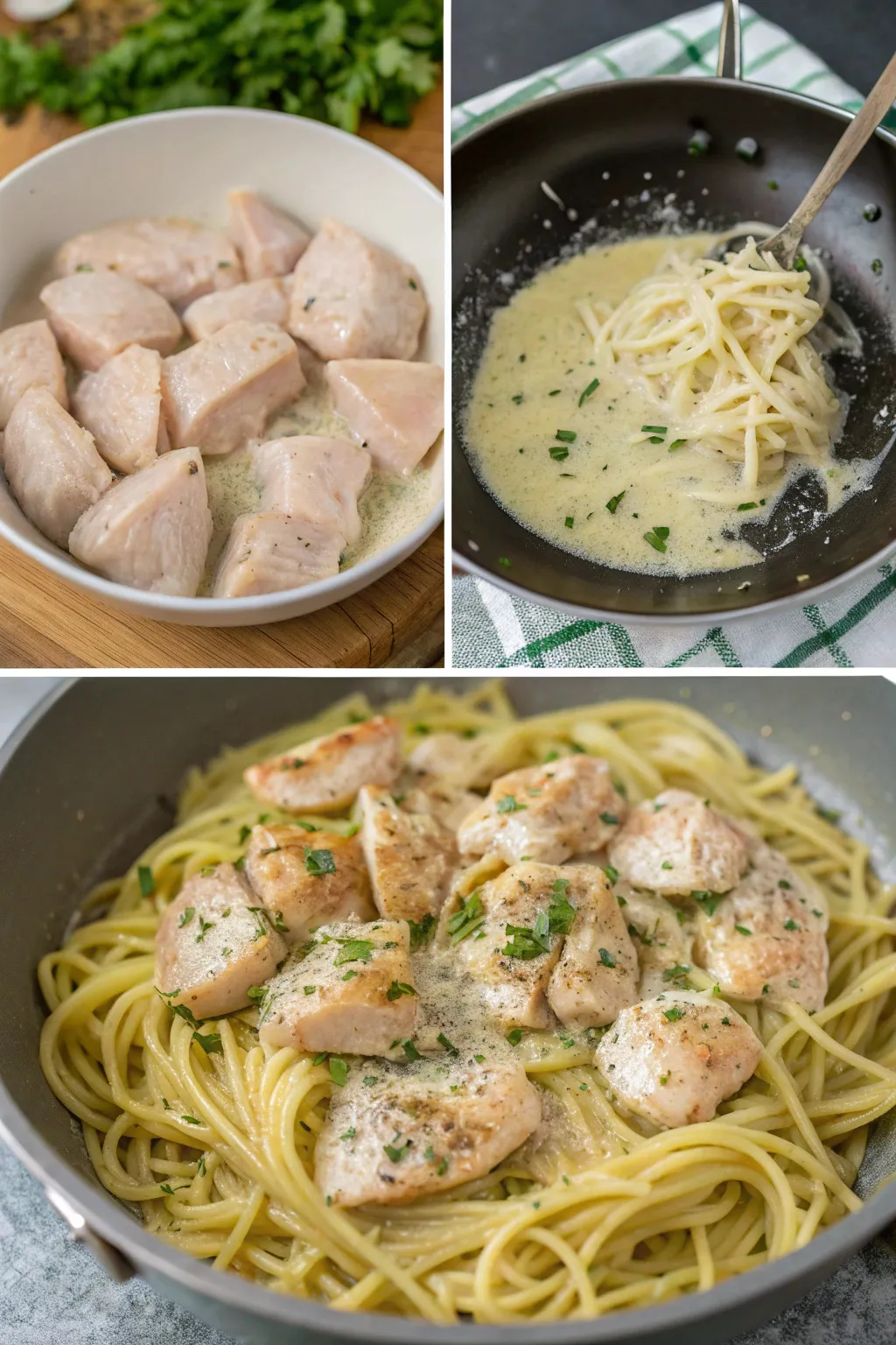 Garlic Butter Chicken Bites with Creamy Parmesan Pasta