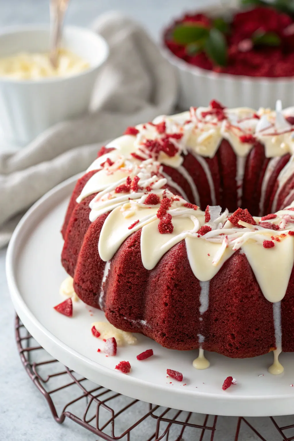 Layered Red Velvet Cheesecake Bundt Cake