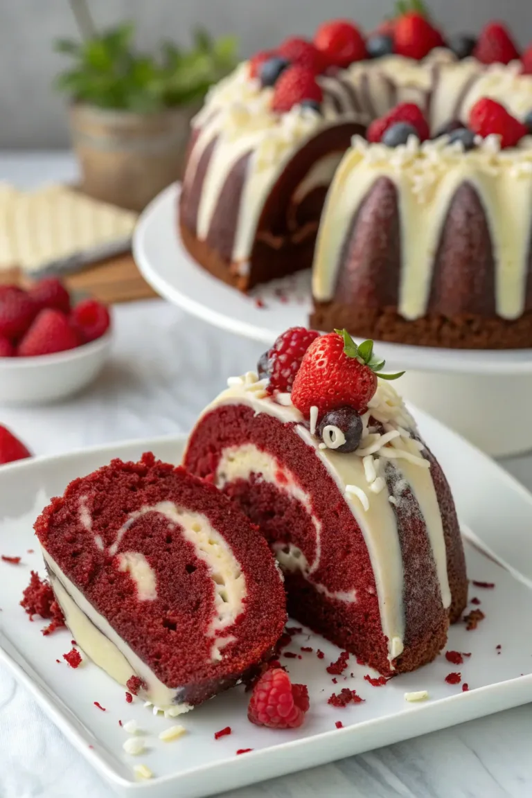 Layered Red Velvet Cheesecake Bundt Cake