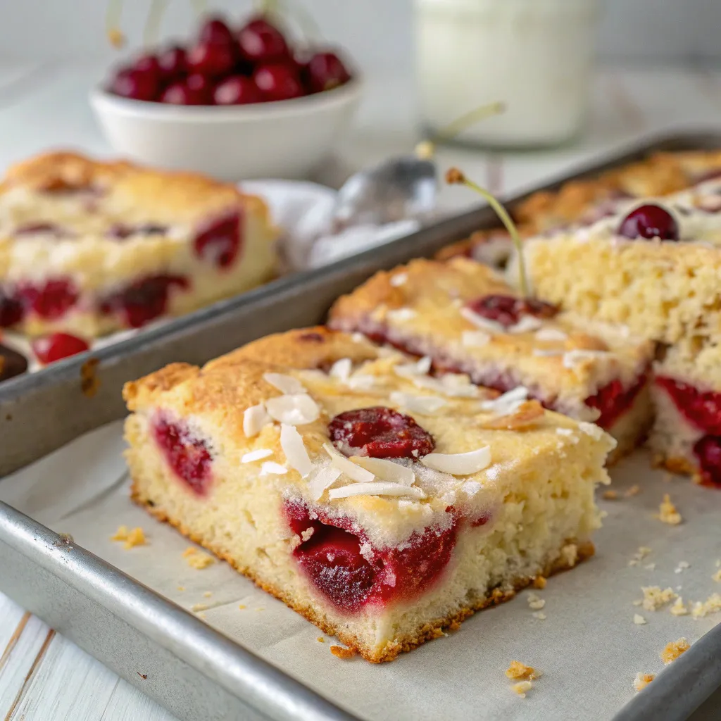 Cherry Coconut Ripple Tray Bake