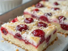 Cherry Coconut Ripple Tray Bake