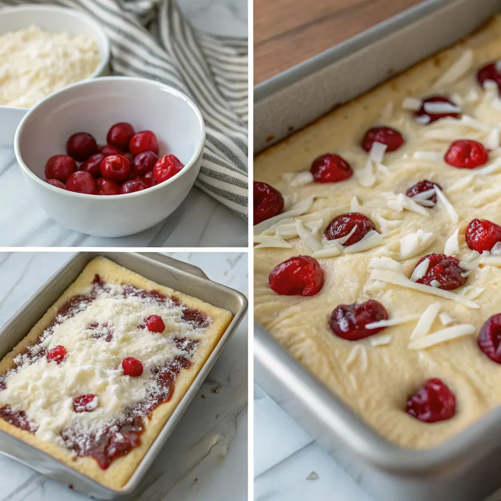 Cherry Coconut Ripple Tray Bake