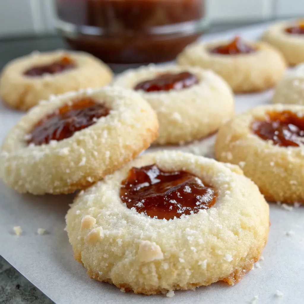Coconut Jam Thumbprint Cookies