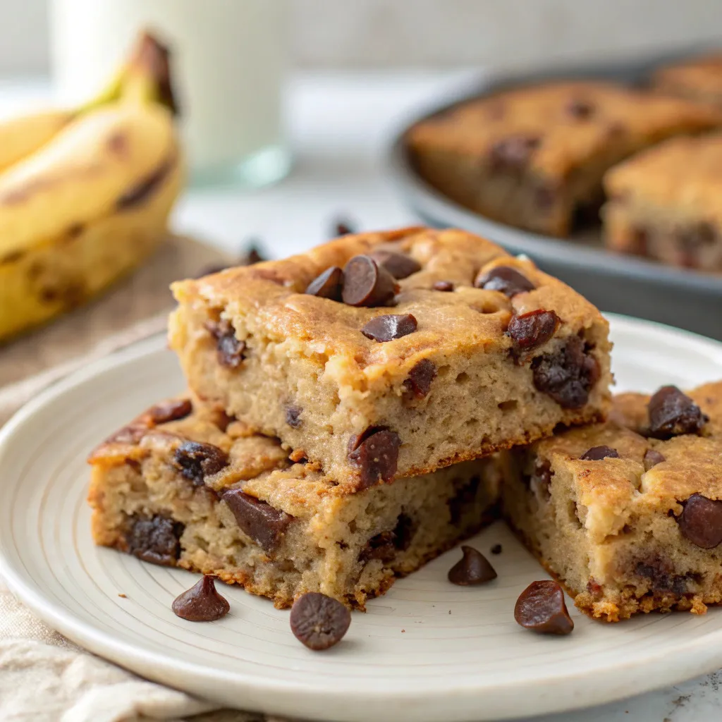 Greek Yogurt Banana Bread Blondies with Chocolate Chips