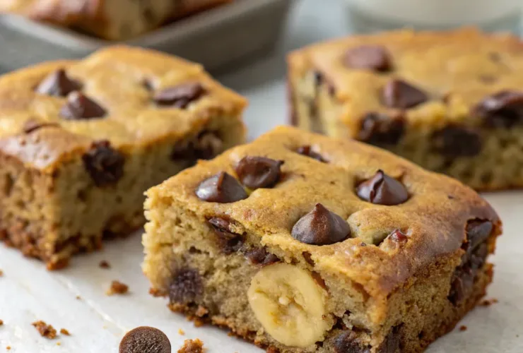 Greek Yogurt Banana Bread Blondies with Chocolate Chips