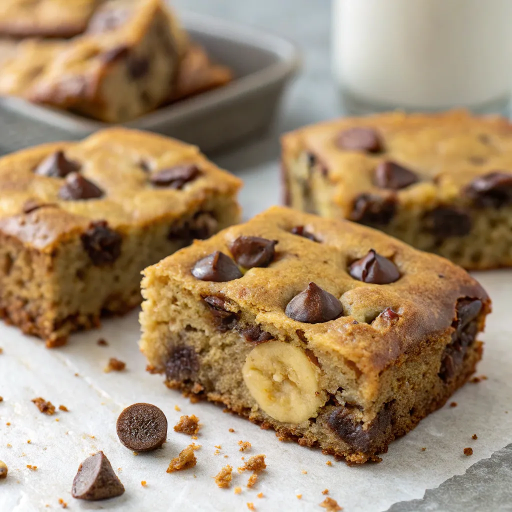 Greek Yogurt Banana Bread Blondies with Chocolate Chips
