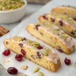 Pistachio & Cranberry Biscotti with Lemon Glaze