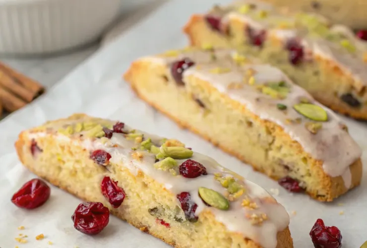 Pistachio & Cranberry Biscotti with Lemon Glaze