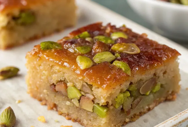 Pistachio‑Filled Basbousa