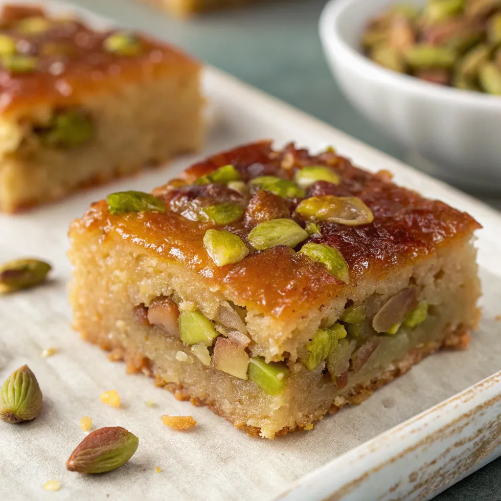 Pistachio‑Filled Basbousa