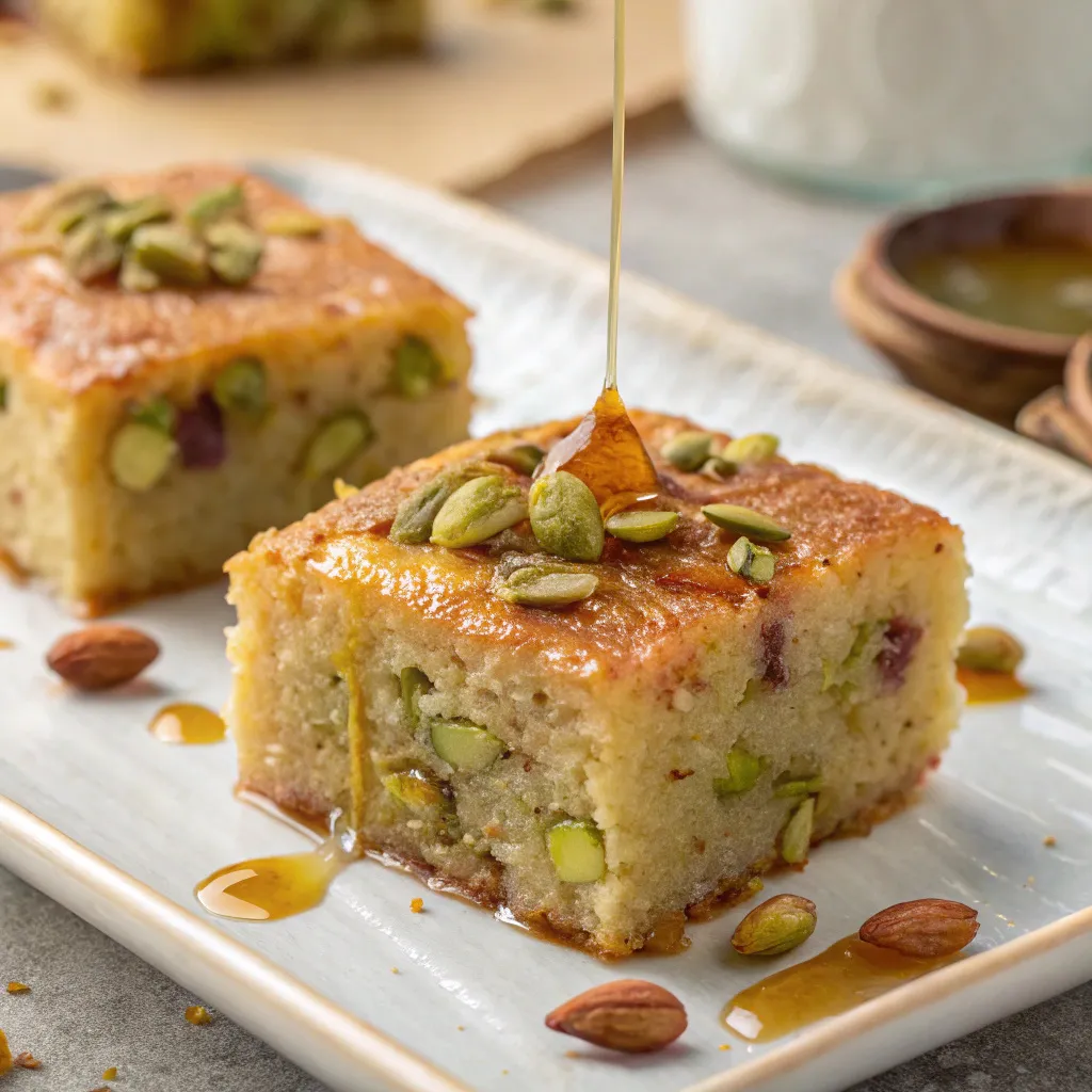 Pistachio‑Filled Basbousa