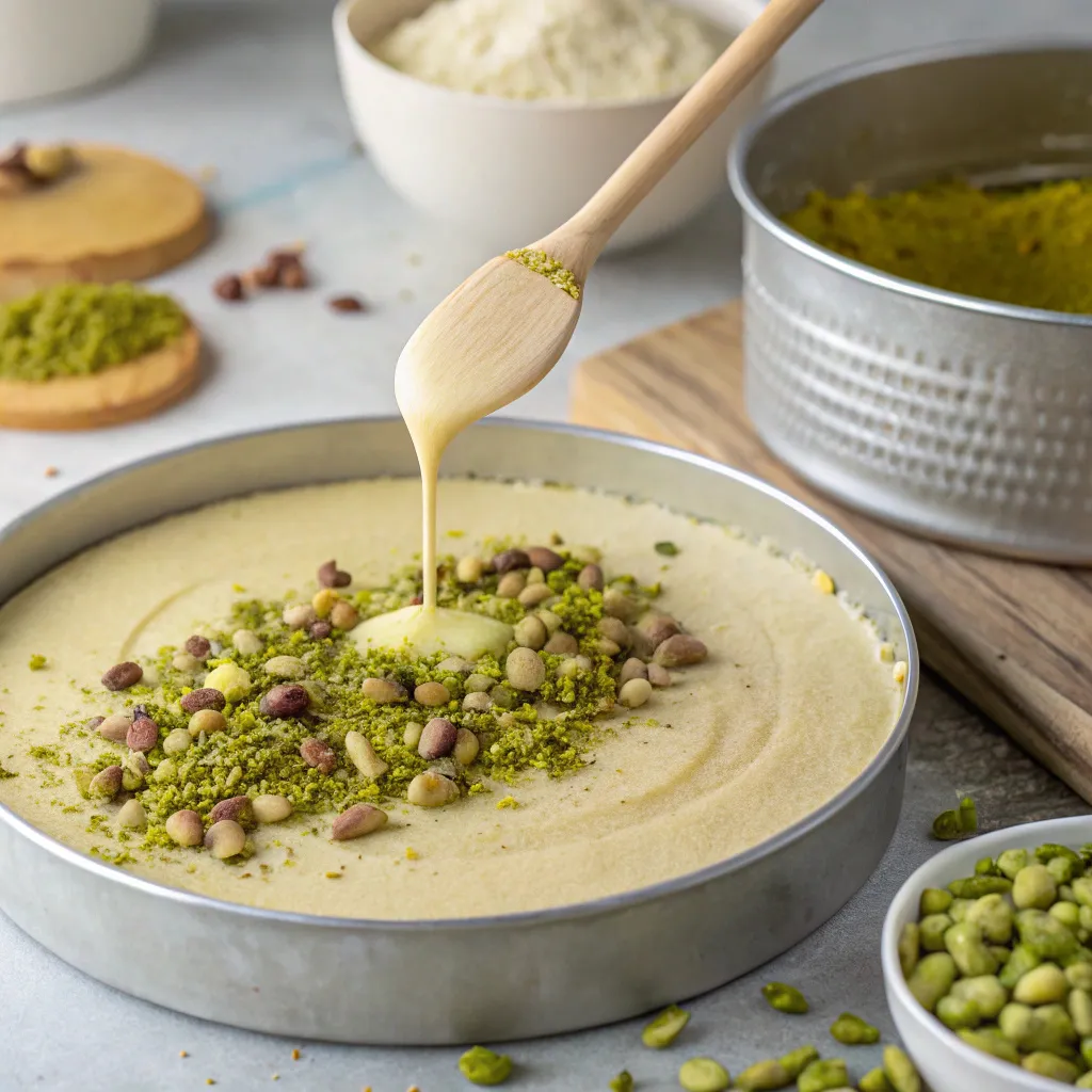 Pistachio‑Filled Basbousa
