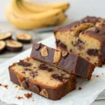 Dark Chocolate Peanut Butter Greek Yogurt Banana Loaf Slices with Gooey Layers