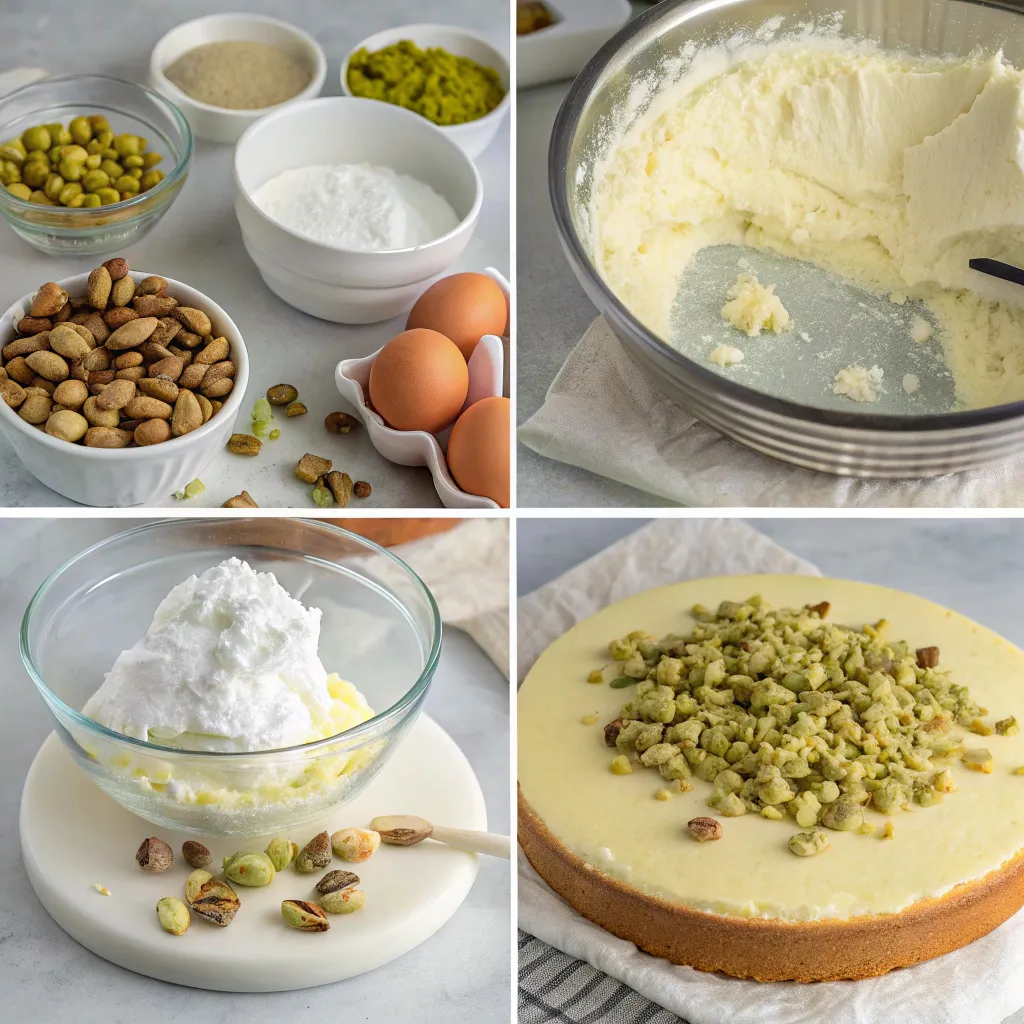 step by step preparation of Italian Pistachio Ricotta Cream Cake