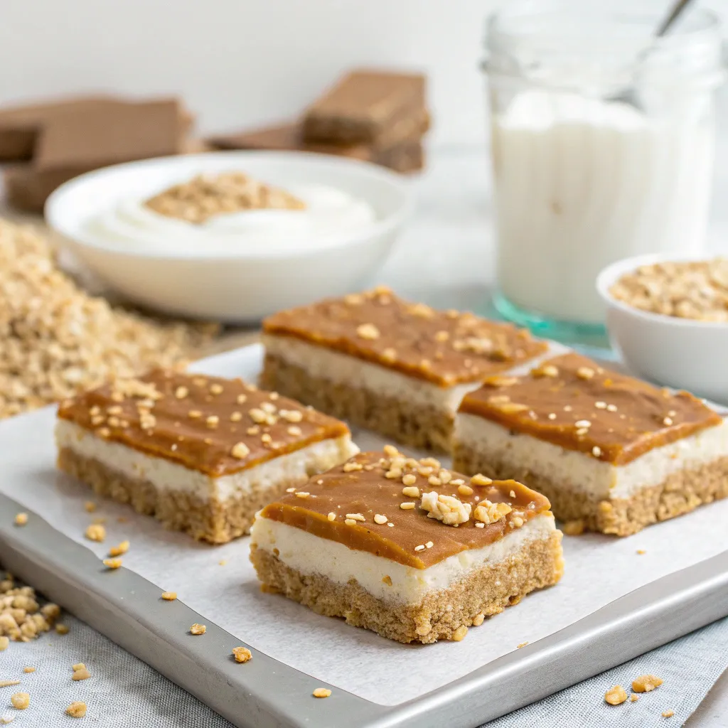 Healthy No-Bake Peanut Butter Greek Yogurt Caramel Oat Bars