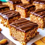 Healthy Peanut Butter Greek Yogurt Oatmeal Donut Bars with Chocolate Drizzle
