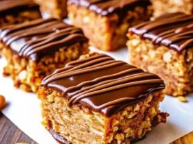 Healthy Peanut Butter Greek Yogurt Oatmeal Donut Bars with Chocolate Drizzle