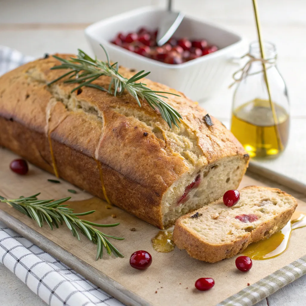 No-Knead Rosemary Cranberry Bread with Olive Oil & Sea Salt