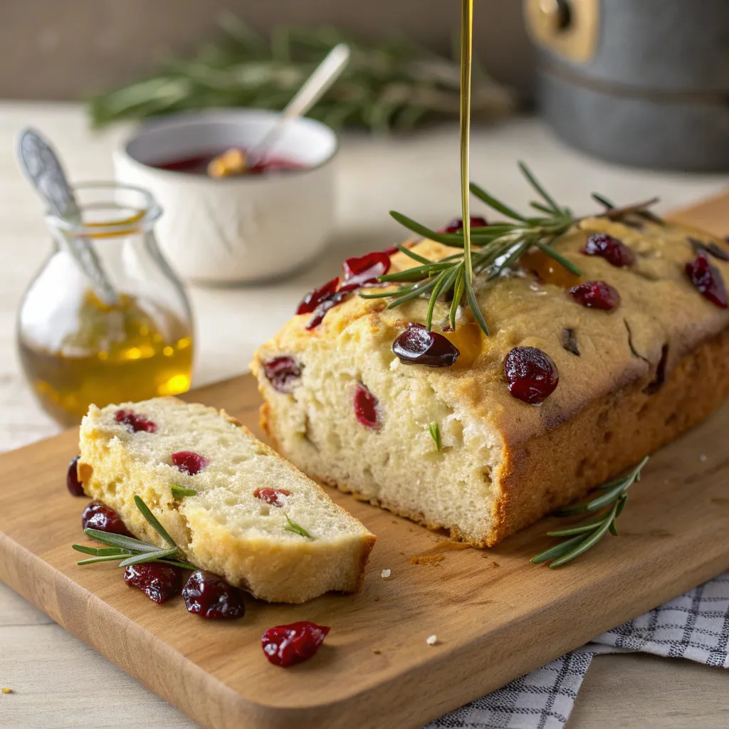 No-Knead Rosemary Cranberry Bread with Olive Oil & Sea Salt