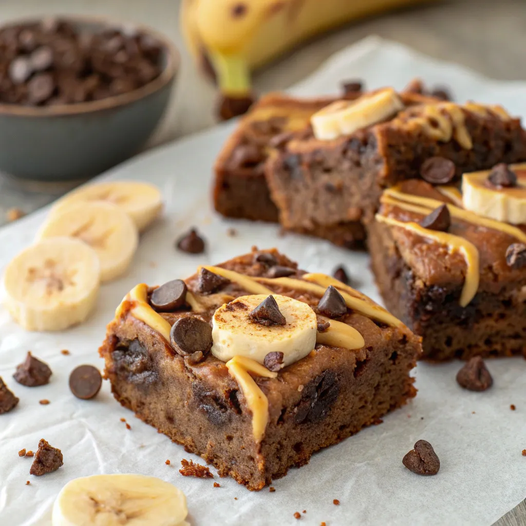 Banana Brownies with Peanut Butter Drizzle
