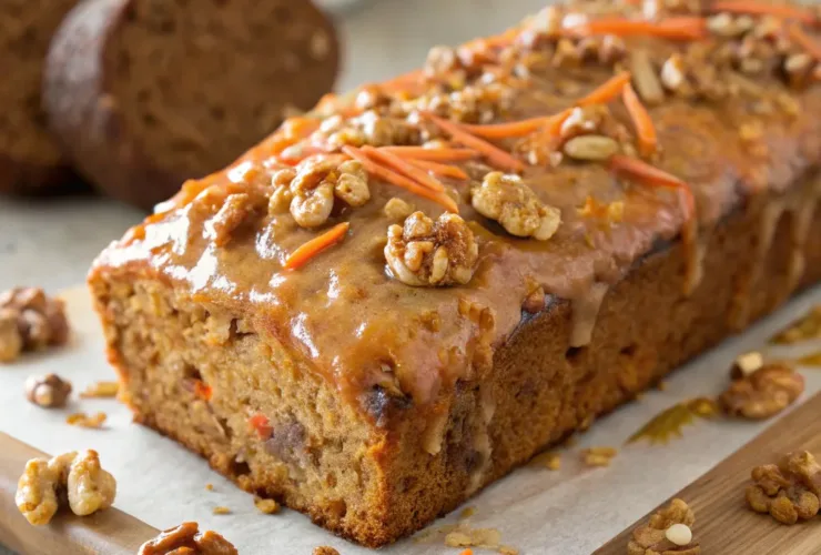 Flourless Carrot Walnut Greek Yogurt Loaf with Maple Glaze