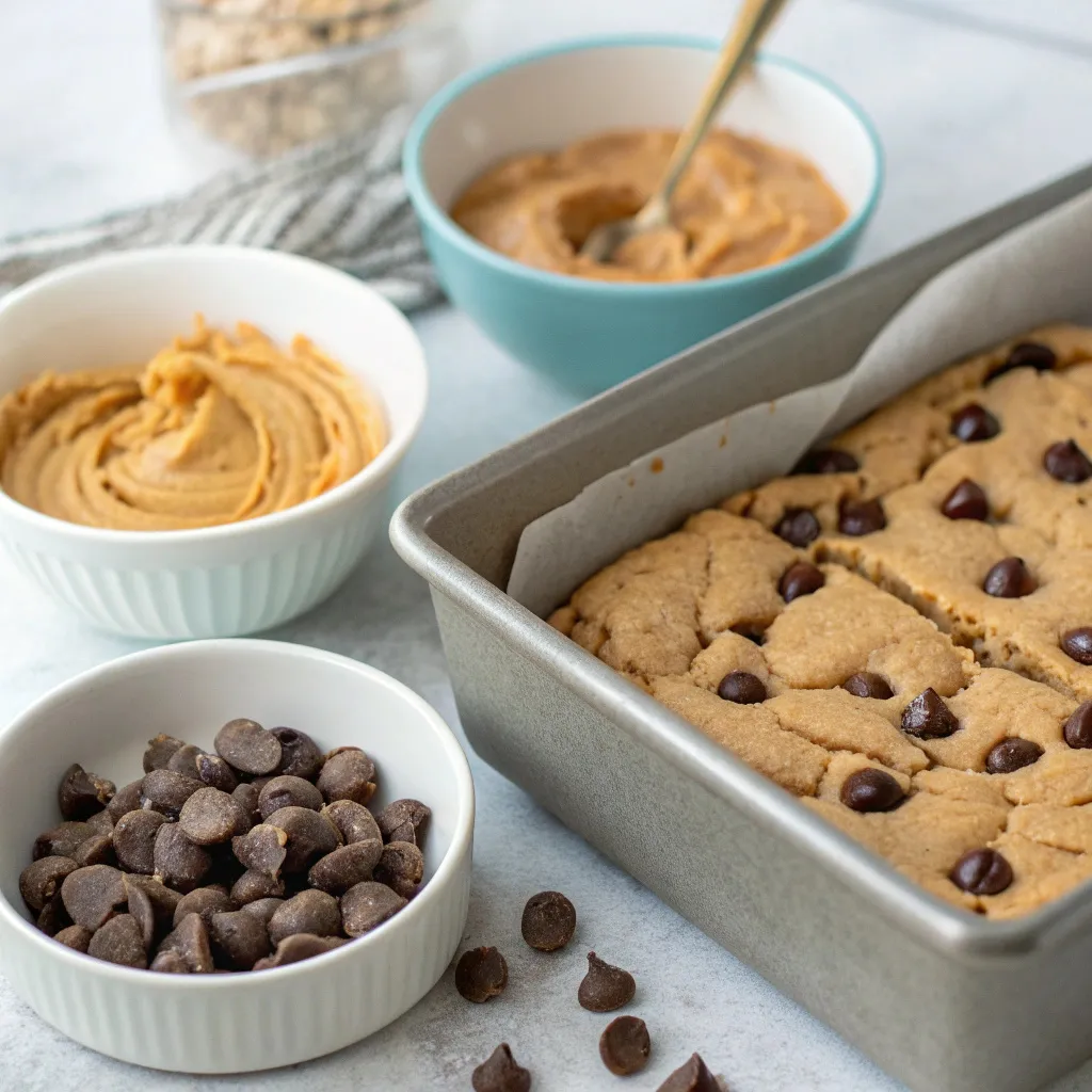 Greek Yogurt Peanut Butter Dark Chocolate Chip Cookie Bars