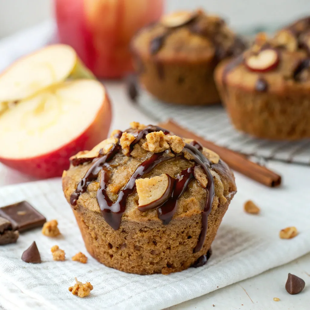 Healthy Peanut Butter Greek Yogurt Apple Oatmeal Muffins with Chocolate Drizzle 11 Peanut Butter Greek Yogurt Apple Oatmeal Muffins