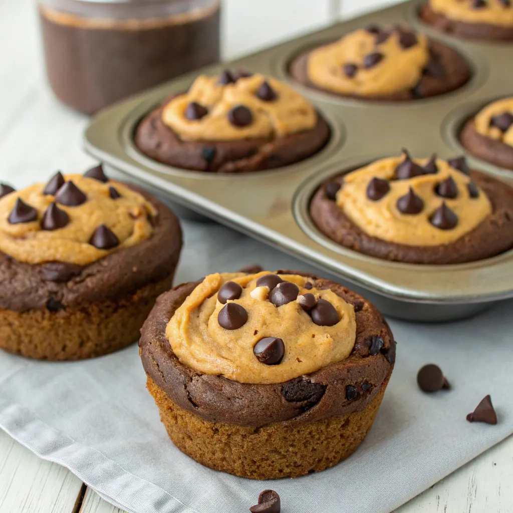 Peanut Butter Greek Yogurt Double Chocolate Chip Muffin Cups