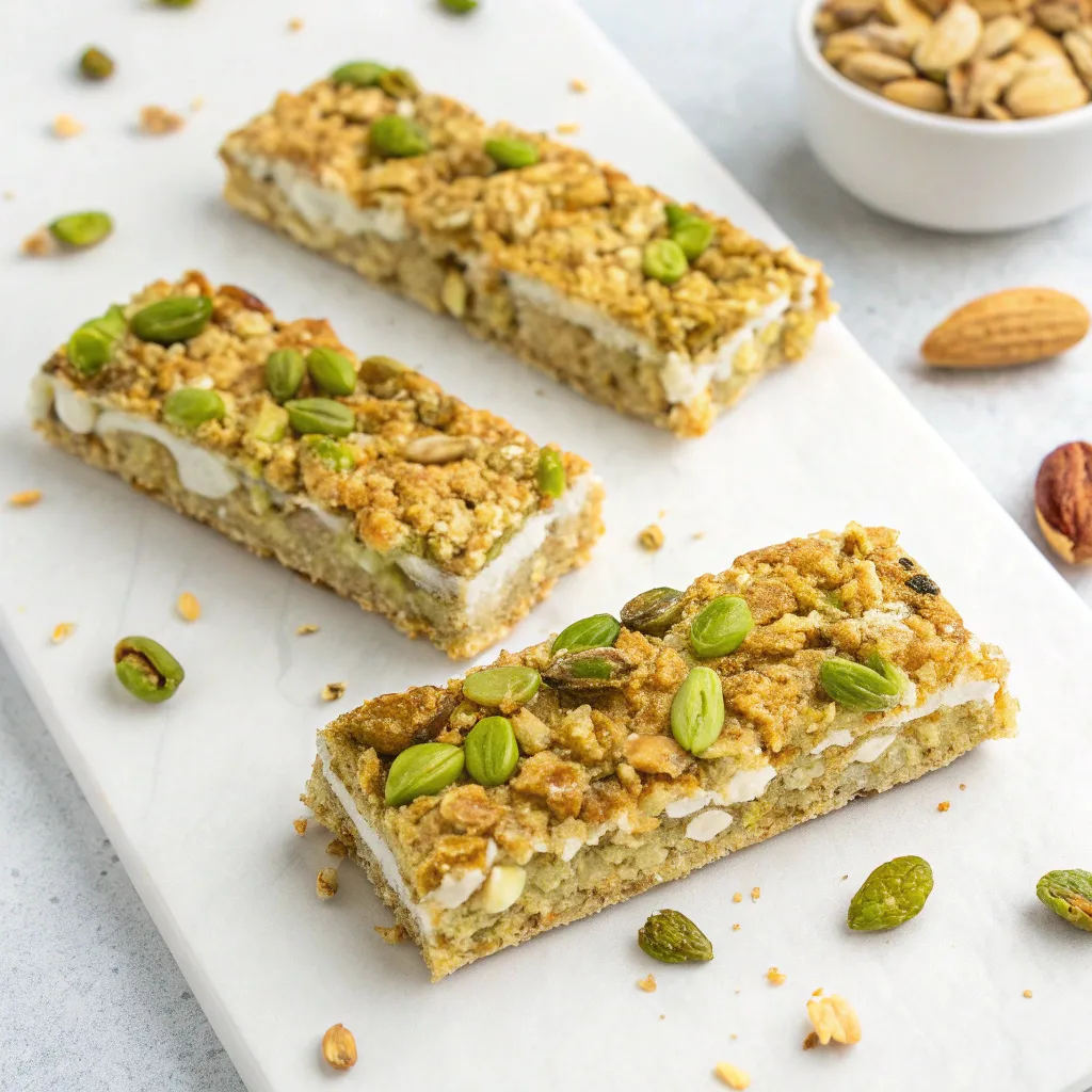 Peanut Butter Greek Yogurt Pistachio Oat Crunch Bars
