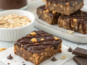 Peanut Butter Oat Brownie Crunch Bars with Chocolate Drizzle