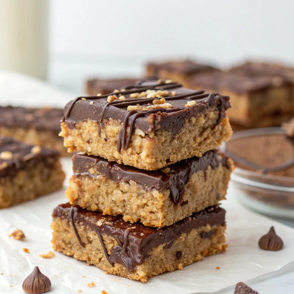 Peanut Butter Oat Brownie Crunch Bars with Chocolate Drizzle