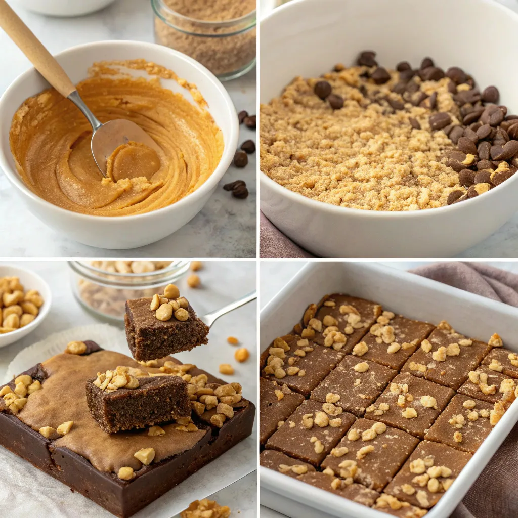 Peanut Butter Oat Brownie Crunch Bars with Chocolate Drizzle