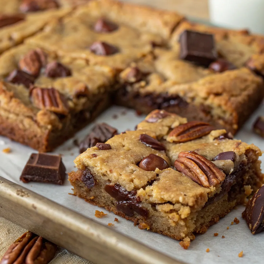 Brown Butter Bourbon Pecan Chocolate Chunk Blondies