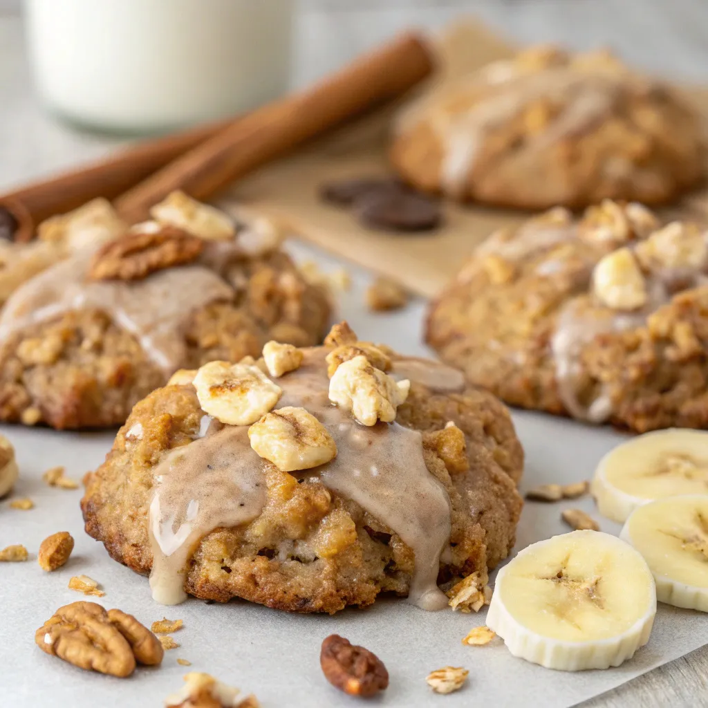 Cinnamon-Glazed Oatmeal Banana Nut Cookies