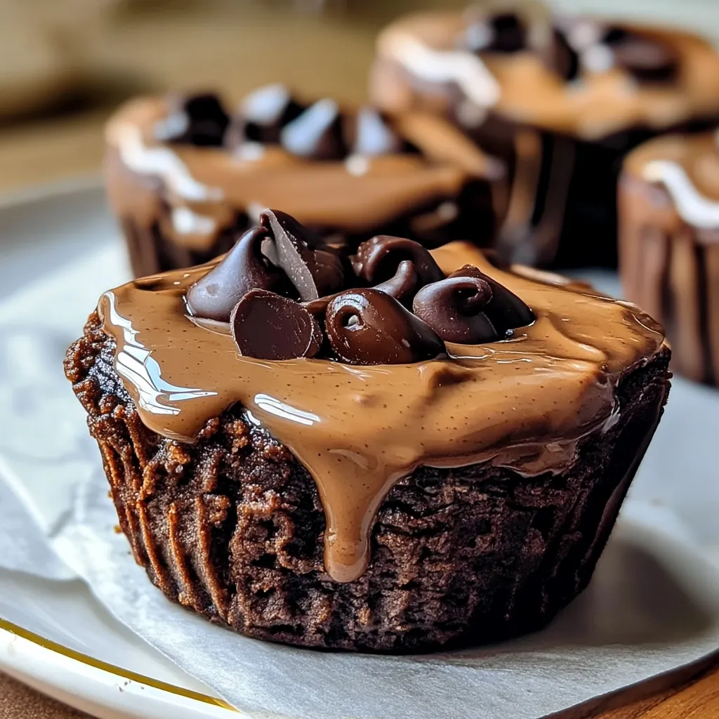 Peanut Butter Greek Yogurt Brownie Cups with Gooey Fudge Centers