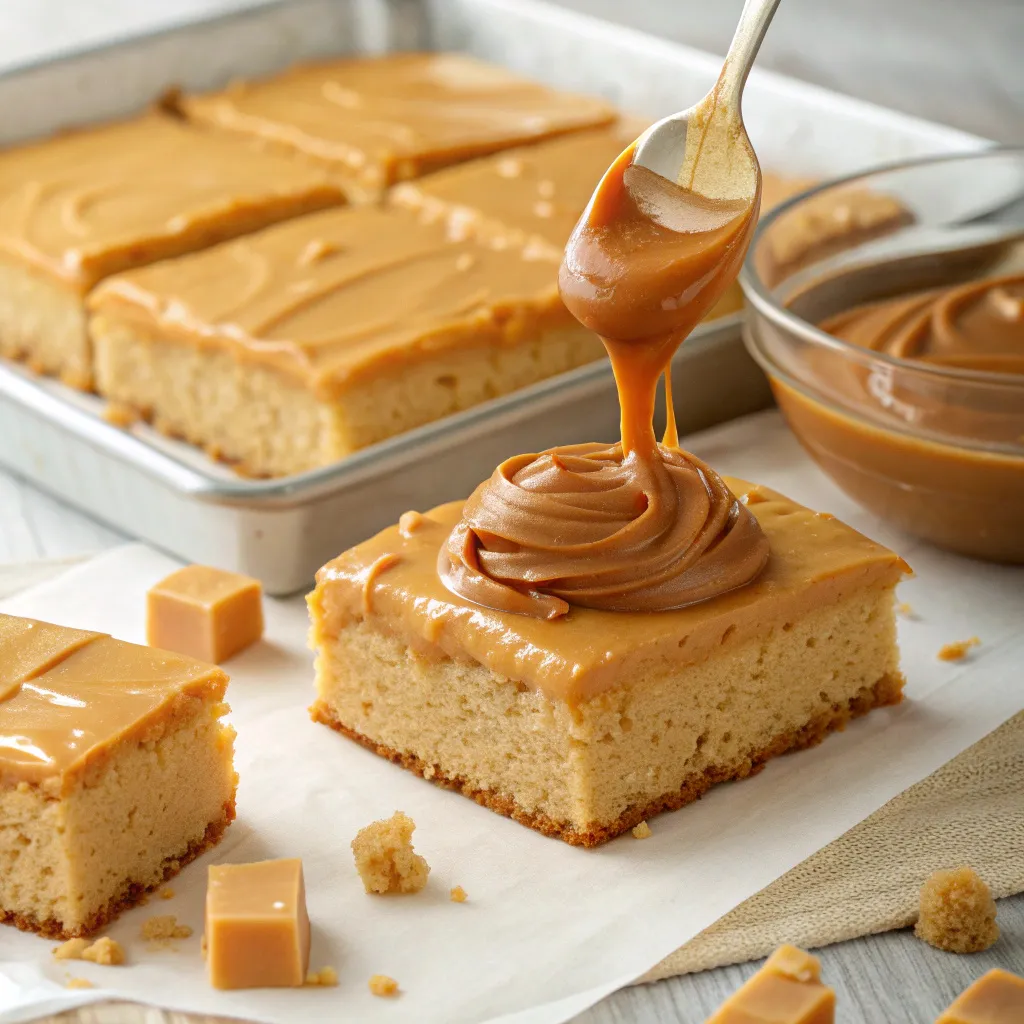 Butterscotch Caramel Frosted Cake Bars