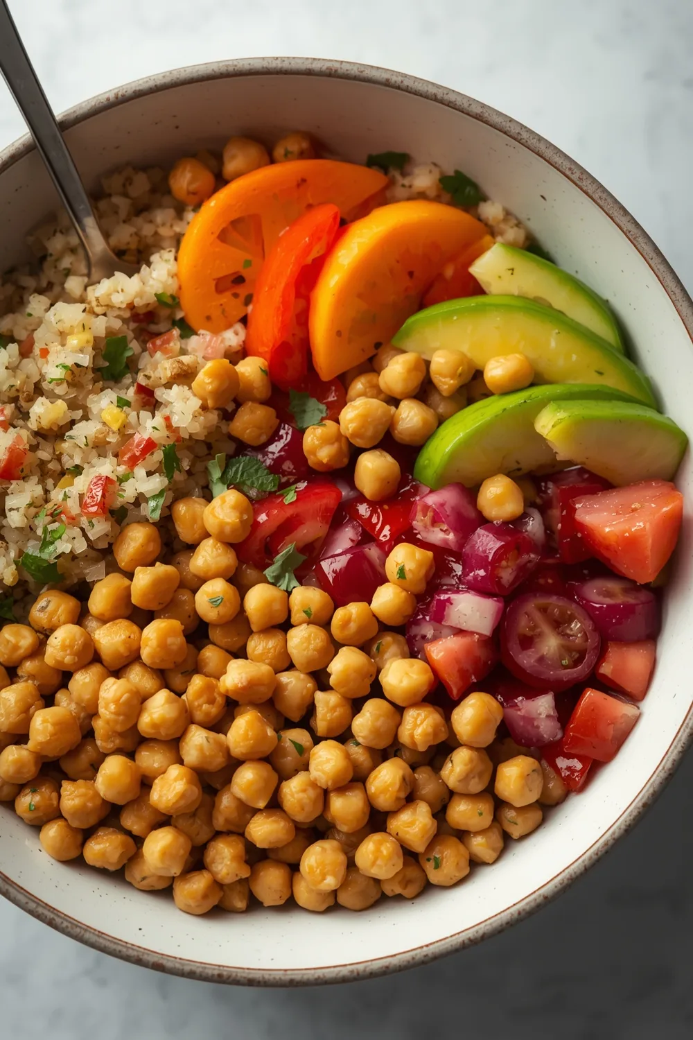 Nutritious One Pan Quinoa Bowl with Colorful Veggies and Chickpeas