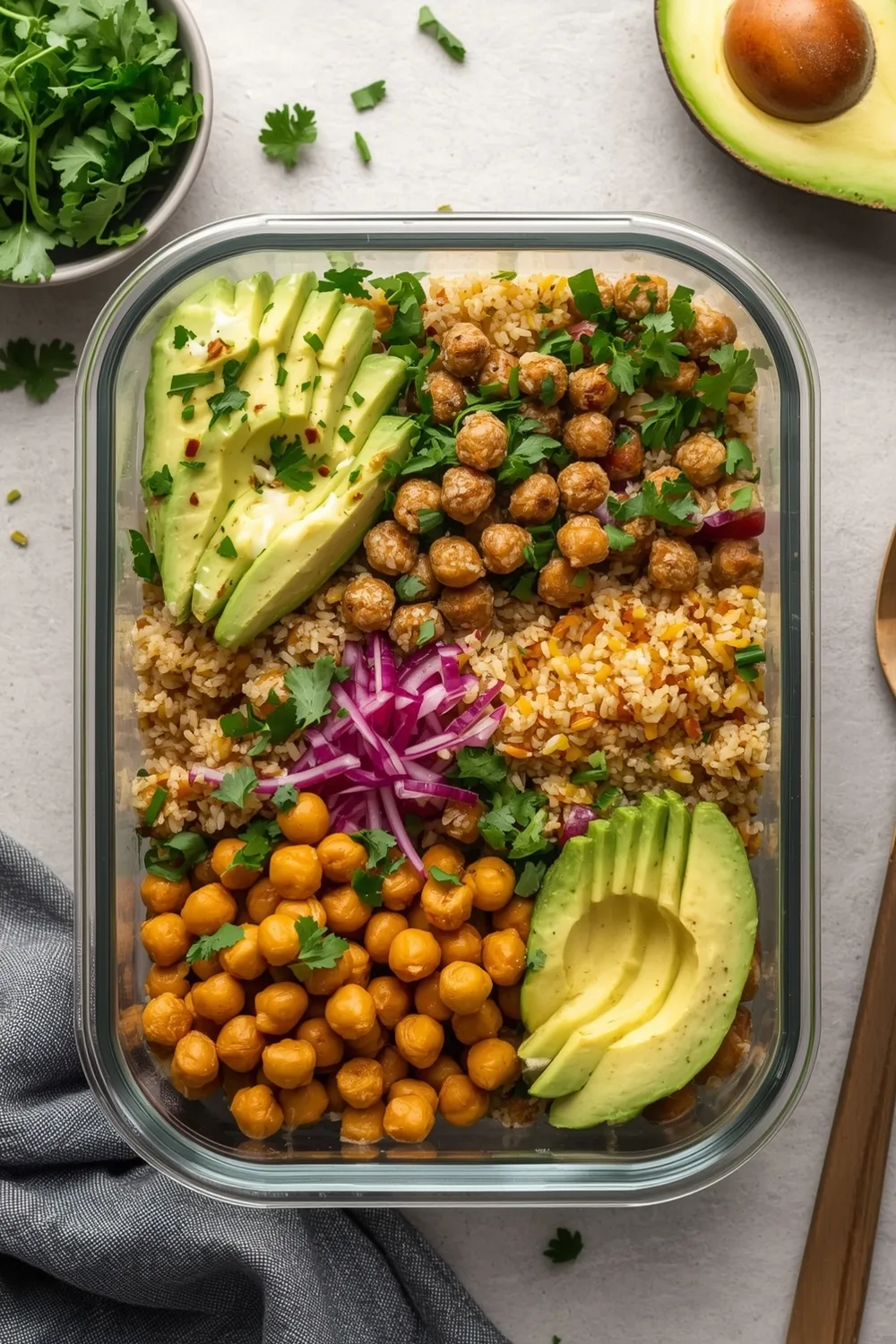 Amazing High Protein Quinoa Salad with Chickpeas & Avocado (4 Servings) 2 High Protein Quinoa Salad with Chickpeas and Avocado Meal Prep