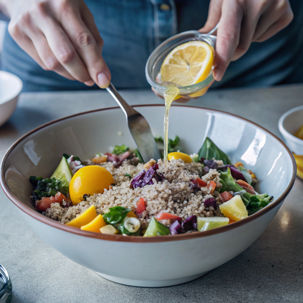 Delicious Wholesome Quinoa Salad with Colorful Vegetables (6 Servings) 2 Wholesome Quinoa Salad with Colorful Vegetables and Lemon Dressing