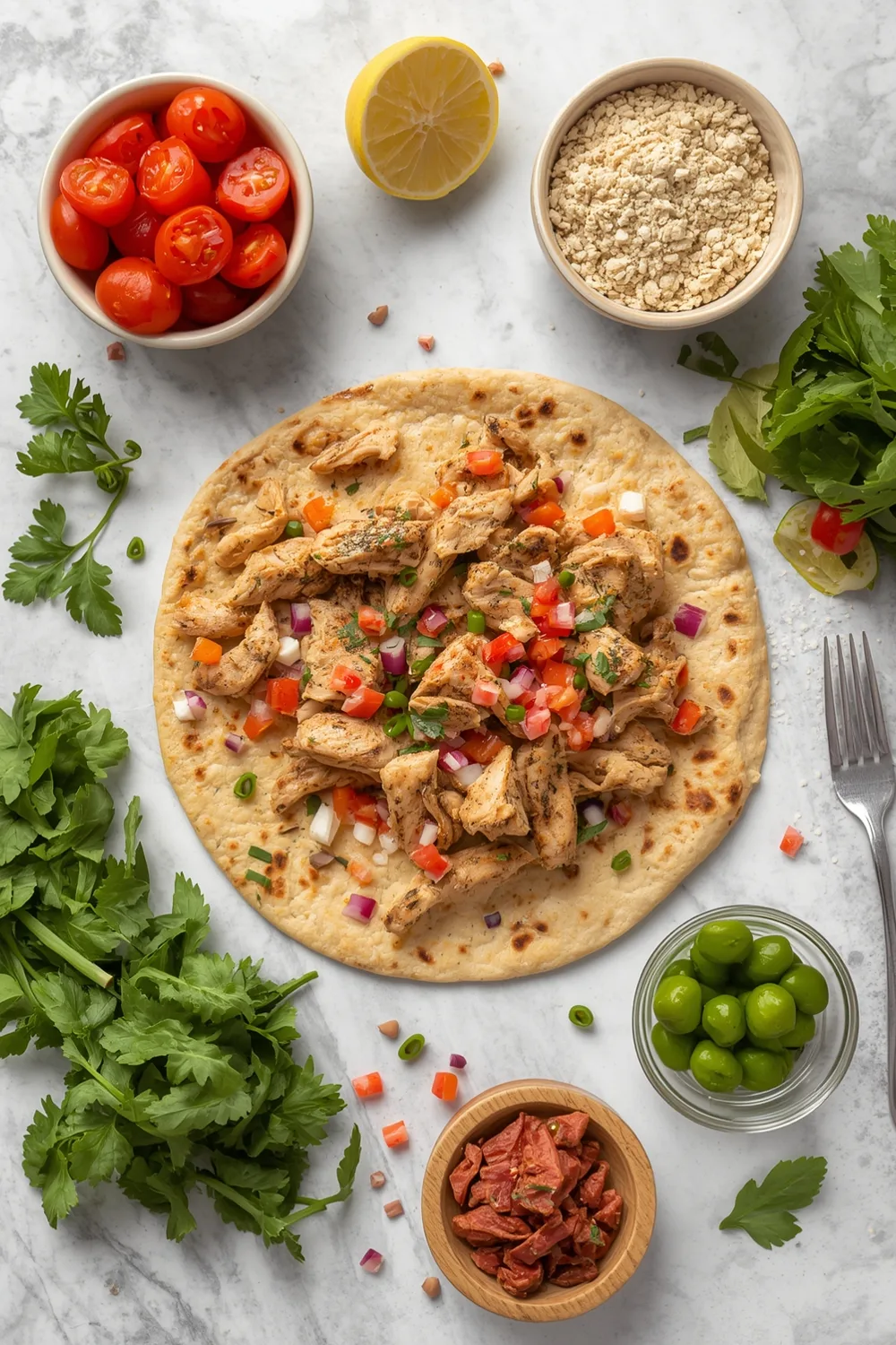 Easy Mediterranean Chicken Flatbread Wraps for Quick Lunch