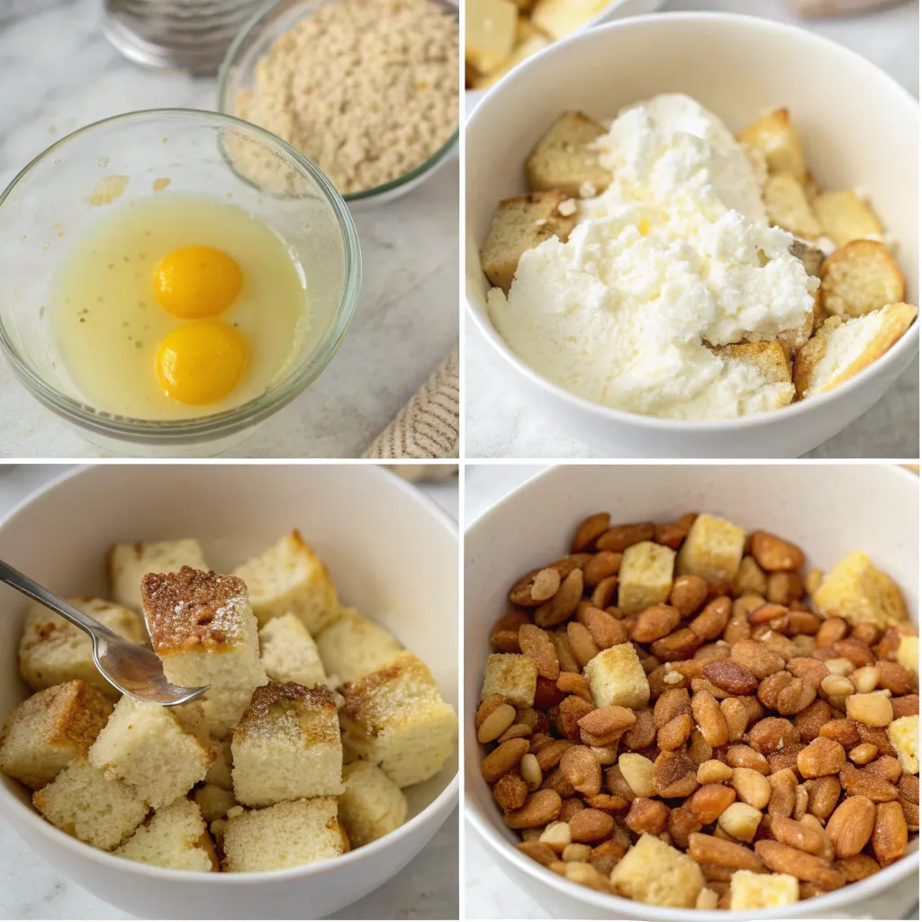 Caramelized Almond Ricotta Bread Pudding